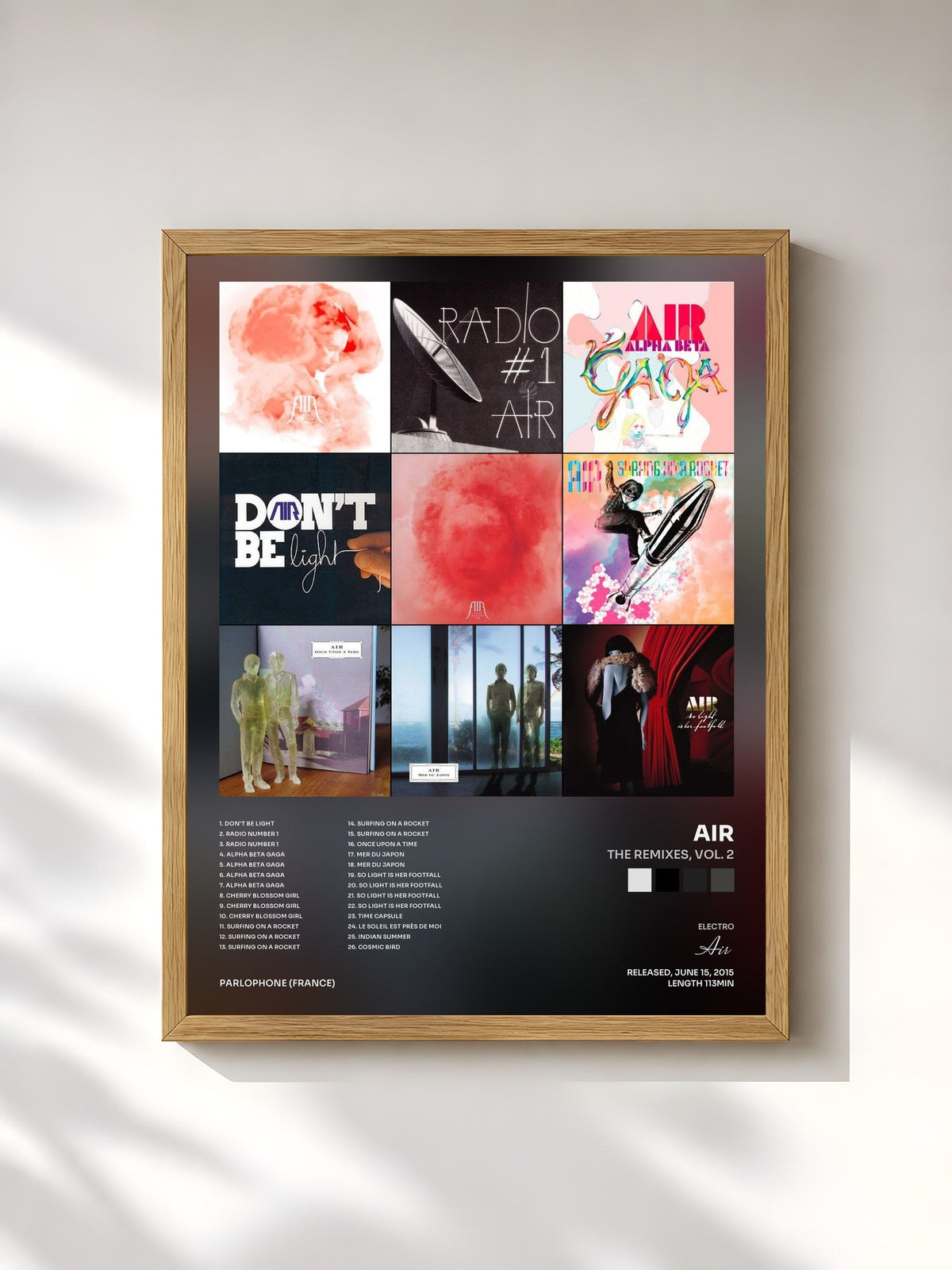 #bois Tableau de l'album The Remixes, Vol. 2 de Air, cadre en bois brut, imprimé et encadré en France