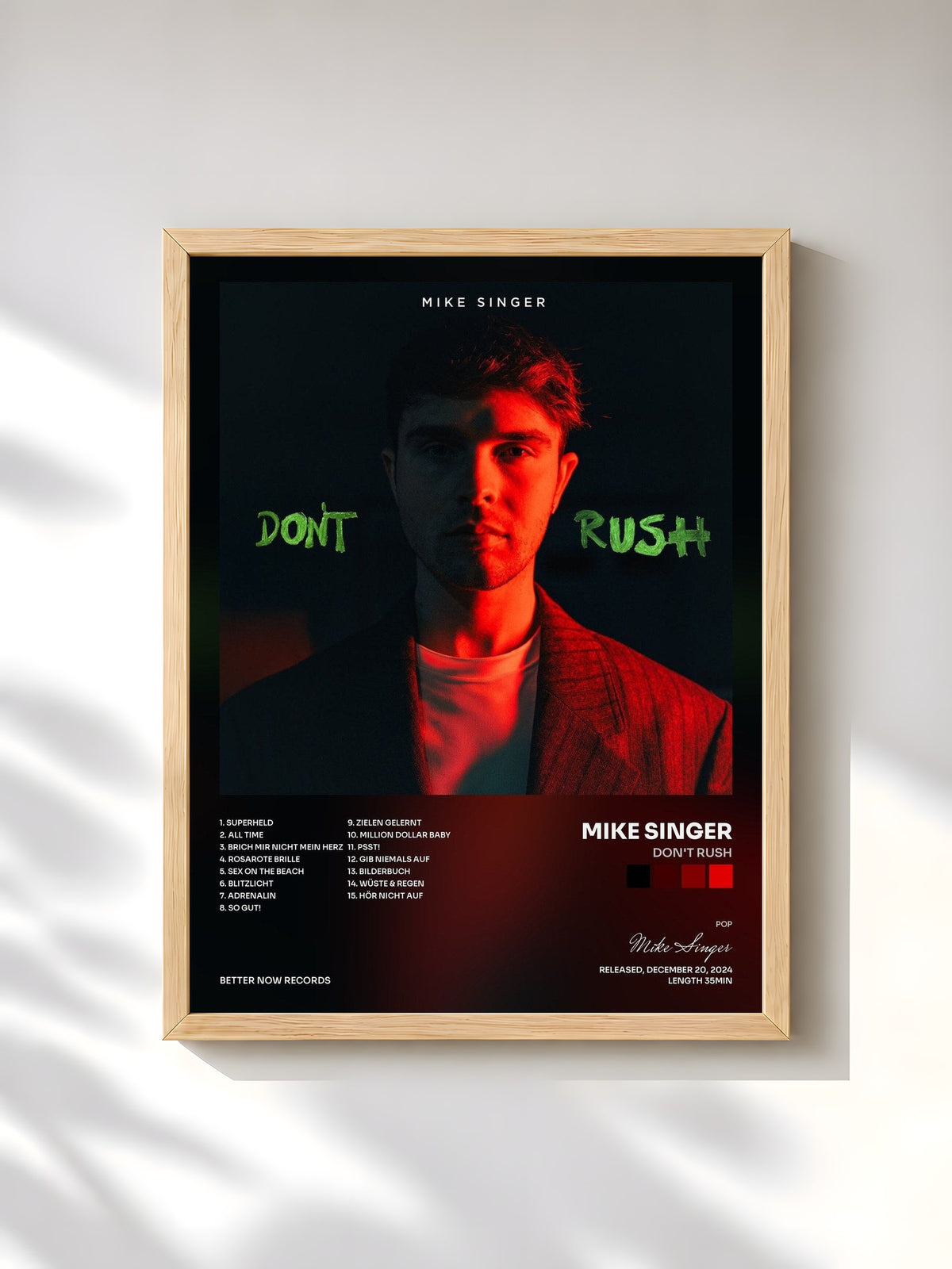 #bois Tableau de l'album Don't Rush de Mike Singer, cadre en bois brut, imprimé et encadré en France