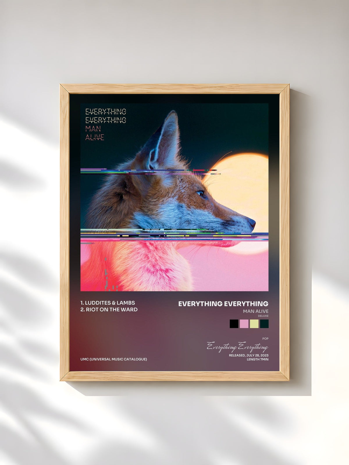 #bois Tableau de l'album Man Alive (Deluxe) de Everything Everything, cadre en bois brut, imprimé et encadré en France