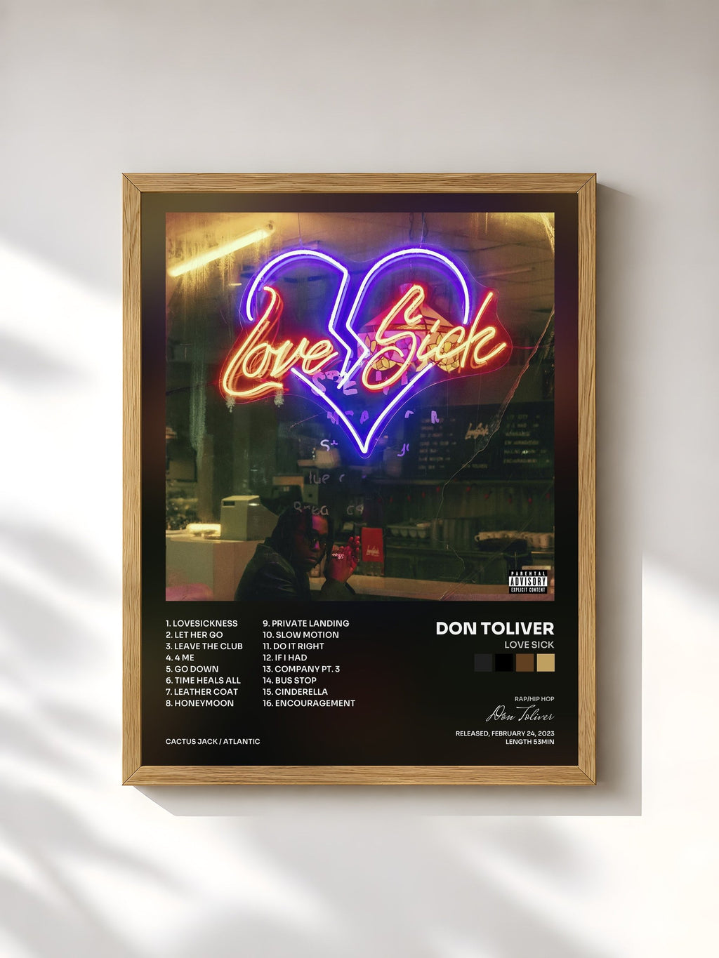 #bois Tableau de l'album Love Sick de Don Toliver, cadre en bois brut, imprimé et encadré en France