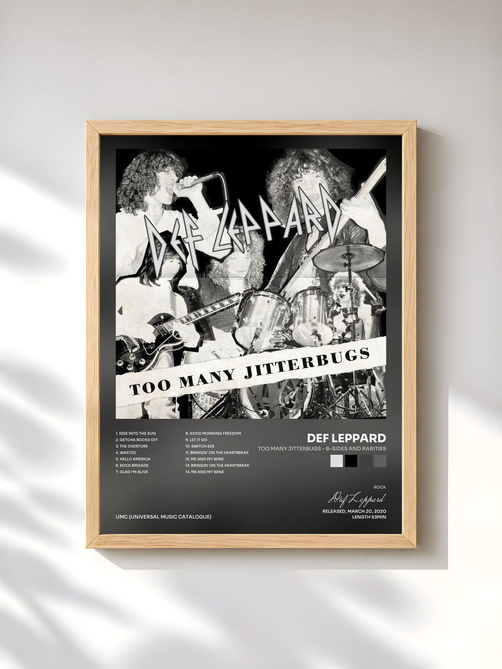 #bois Tableau de l'album Too Many Jitterbugs - B-Sides and Rarities de Def Leppard, cadre en bois brut, imprimé et encadré en France