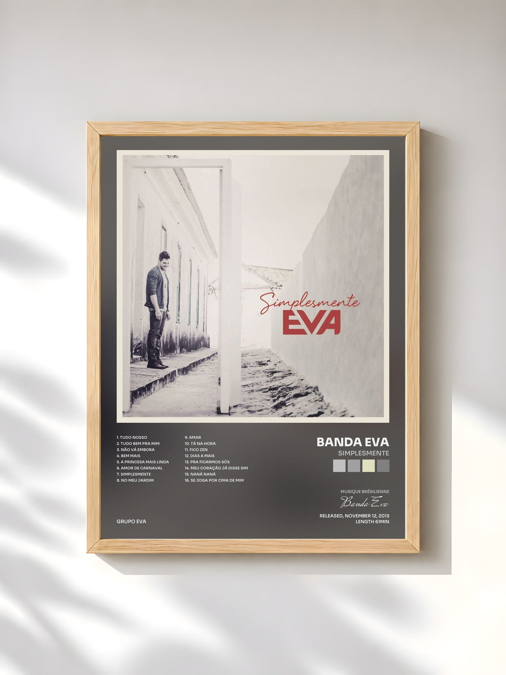 #bois Tableau de l'album Simplesmente de Banda Eva, cadre en bois brut, imprimé et encadré en France
