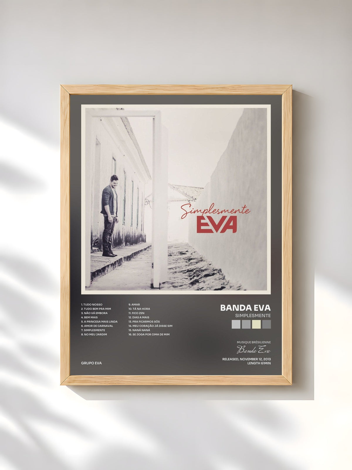 #bois Tableau de l'album Simplesmente de Banda Eva, cadre en bois brut, imprimé et encadré en France