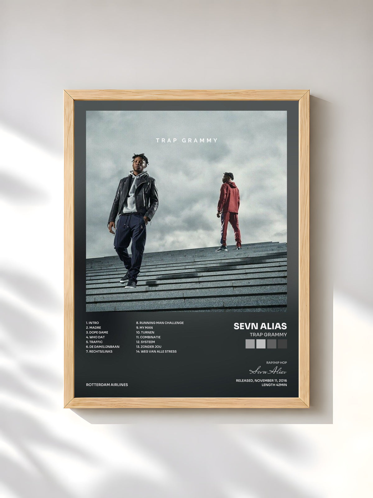 #bois Tableau de l'album Trap Grammy de Sevn Alias, cadre en bois brut, imprimé et encadré en France