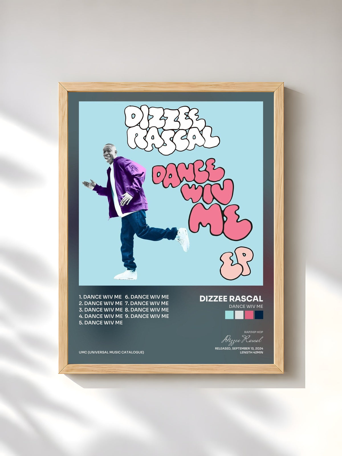 #bois Tableau de l'album DANCE WIV ME de Dizzee Rascal, cadre en bois brut, imprimé et encadré en France