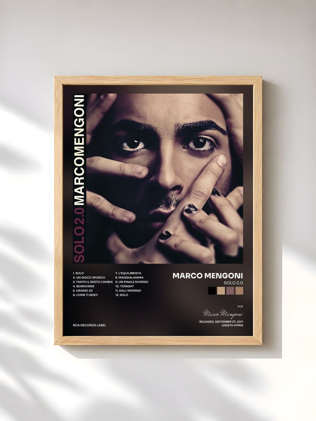 #bois Tableau de l'album Solo 2.0 de Marco Mengoni, cadre en bois brut, imprimé et encadré en France