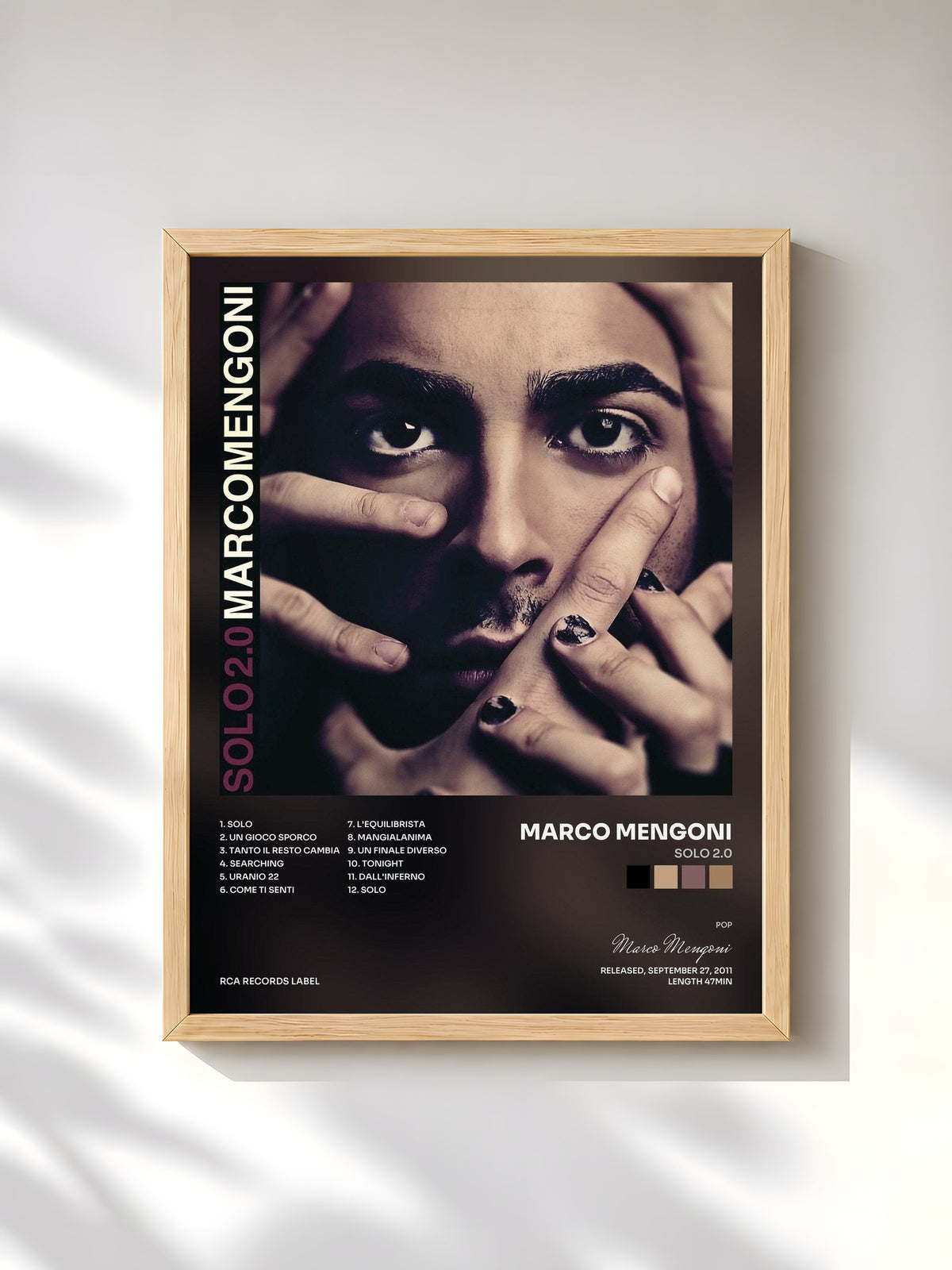 #bois Tableau de l'album Solo 2.0 de Marco Mengoni, cadre en bois brut, imprimé et encadré en France