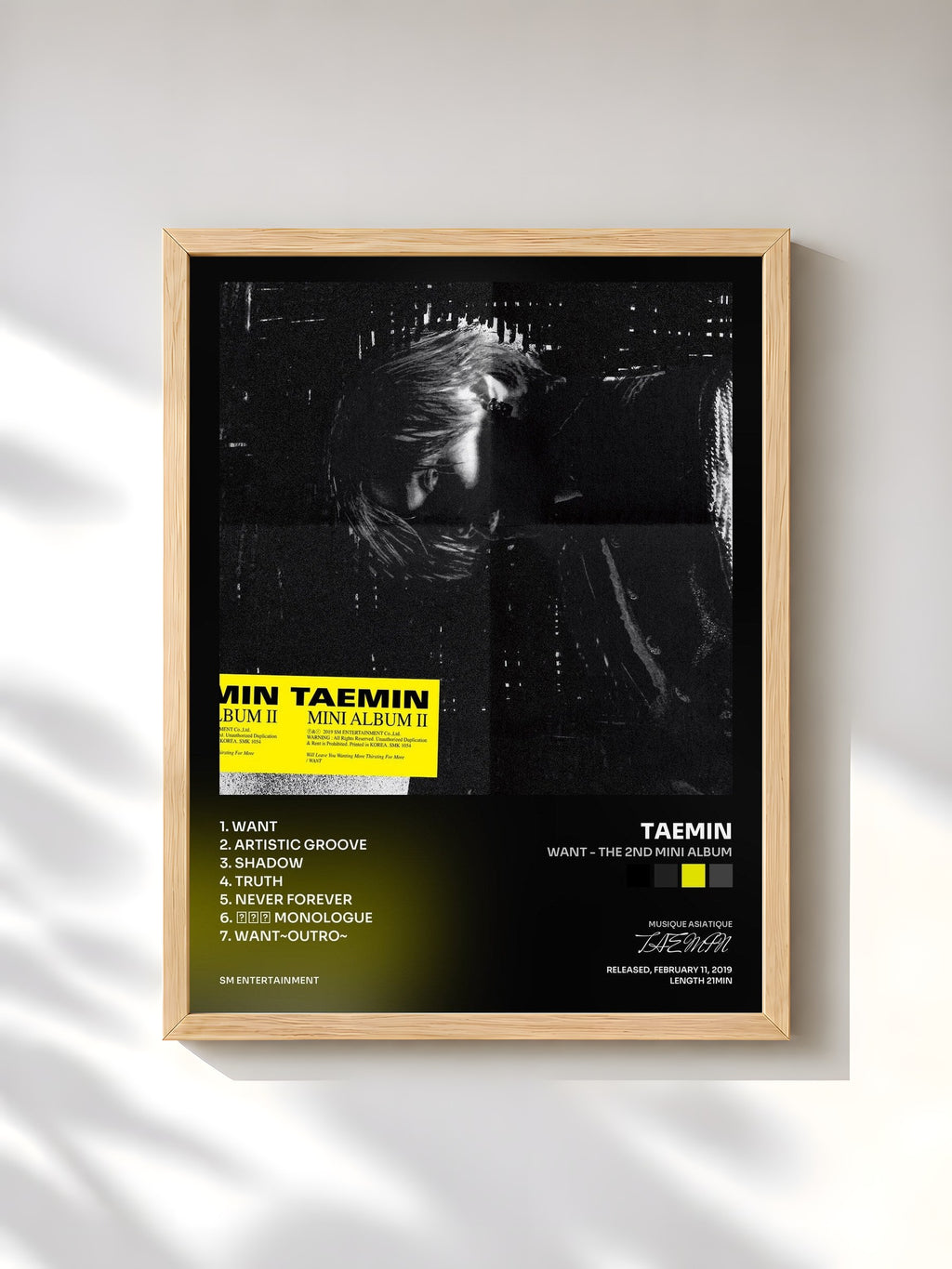 #bois Tableau de l'album WANT - The 2nd Mini Album de TAEMIN, cadre en bois brut, imprimé et encadré en France