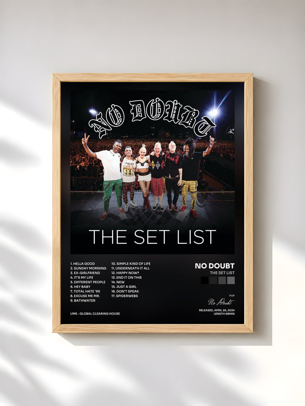 #bois Tableau de l'album The Set List de No Doubt, cadre en bois brut, imprimé et encadré en France