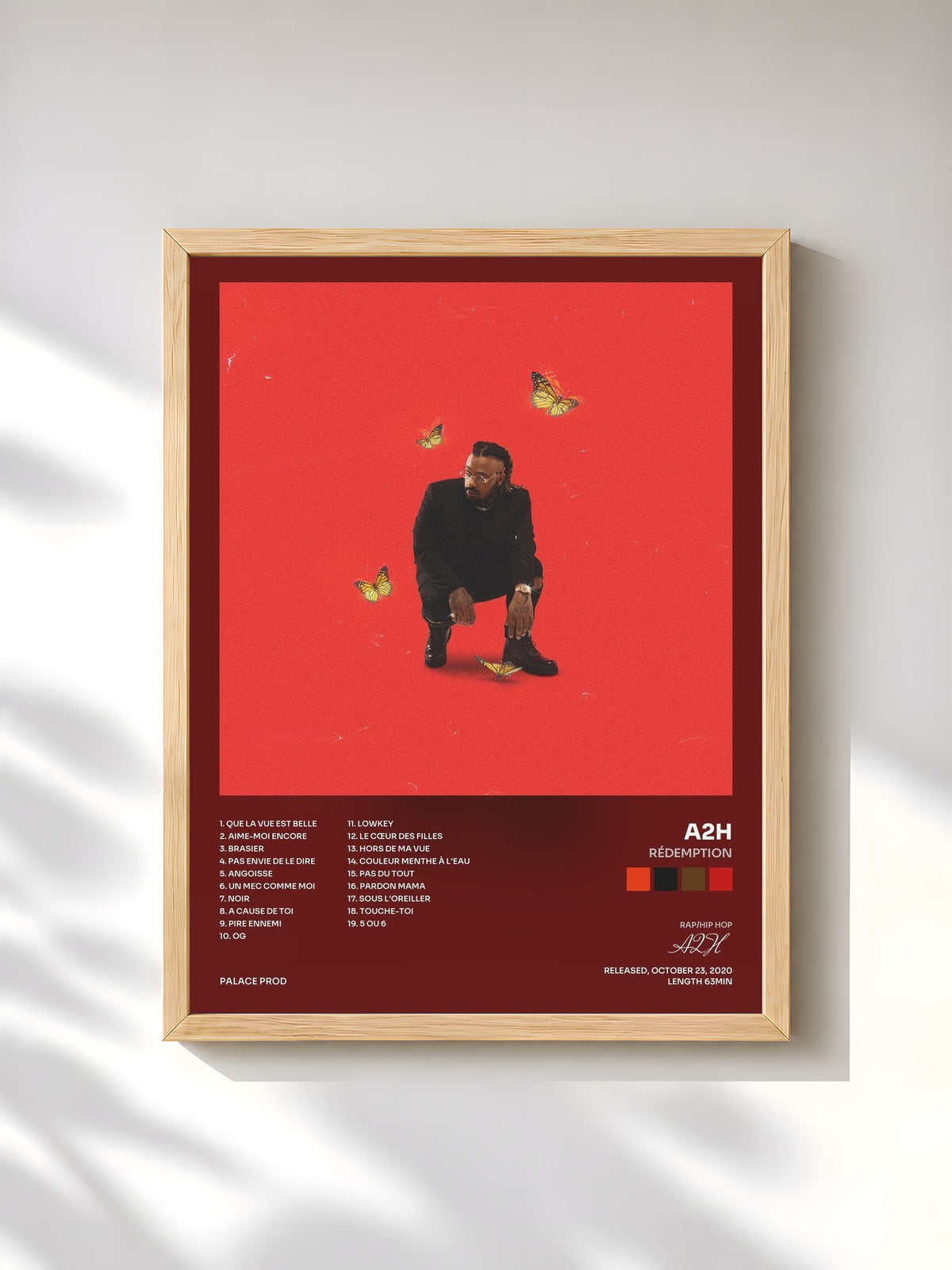 #bois Tableau de l'album Rédemption de A2H, cadre en bois brut, imprimé et encadré en France