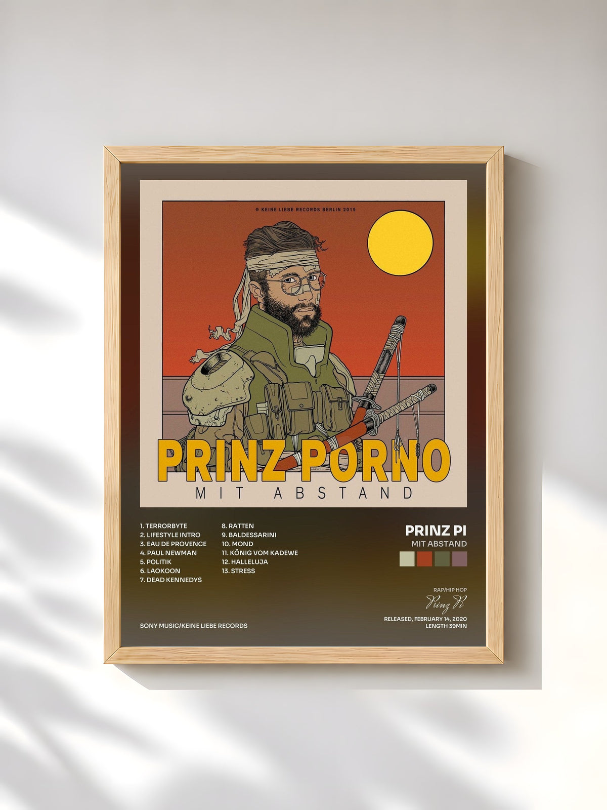 #bois Tableau de l'album MIT ABSTAND de Prinz Pi, cadre en bois brut, imprimé et encadré en France