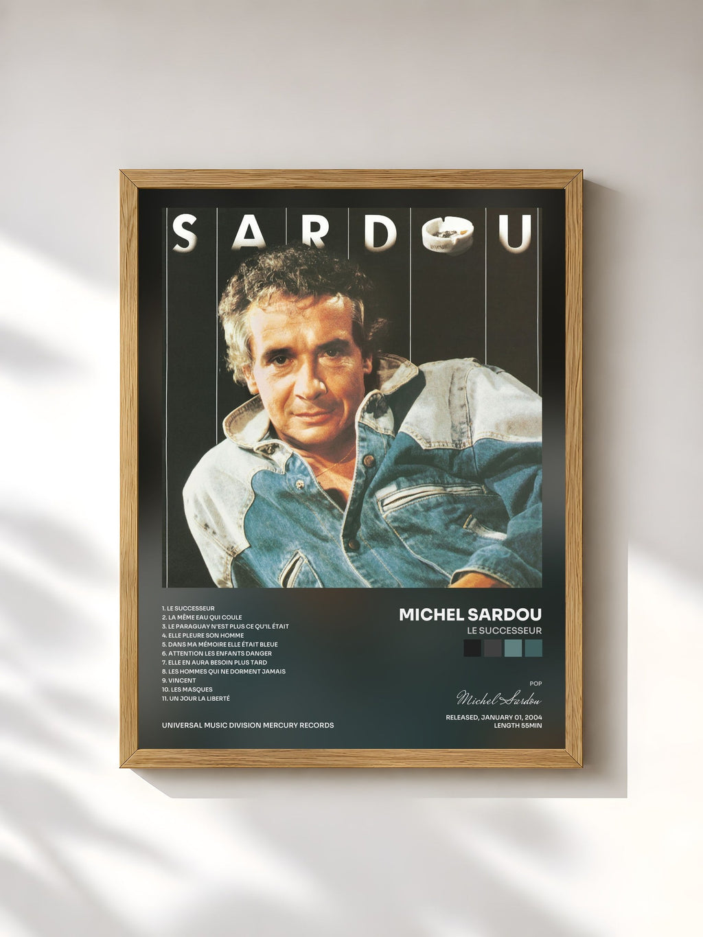 #bois Tableau de l'album Le Successeur de Michel Sardou, cadre en bois brut, imprimé et encadré en France