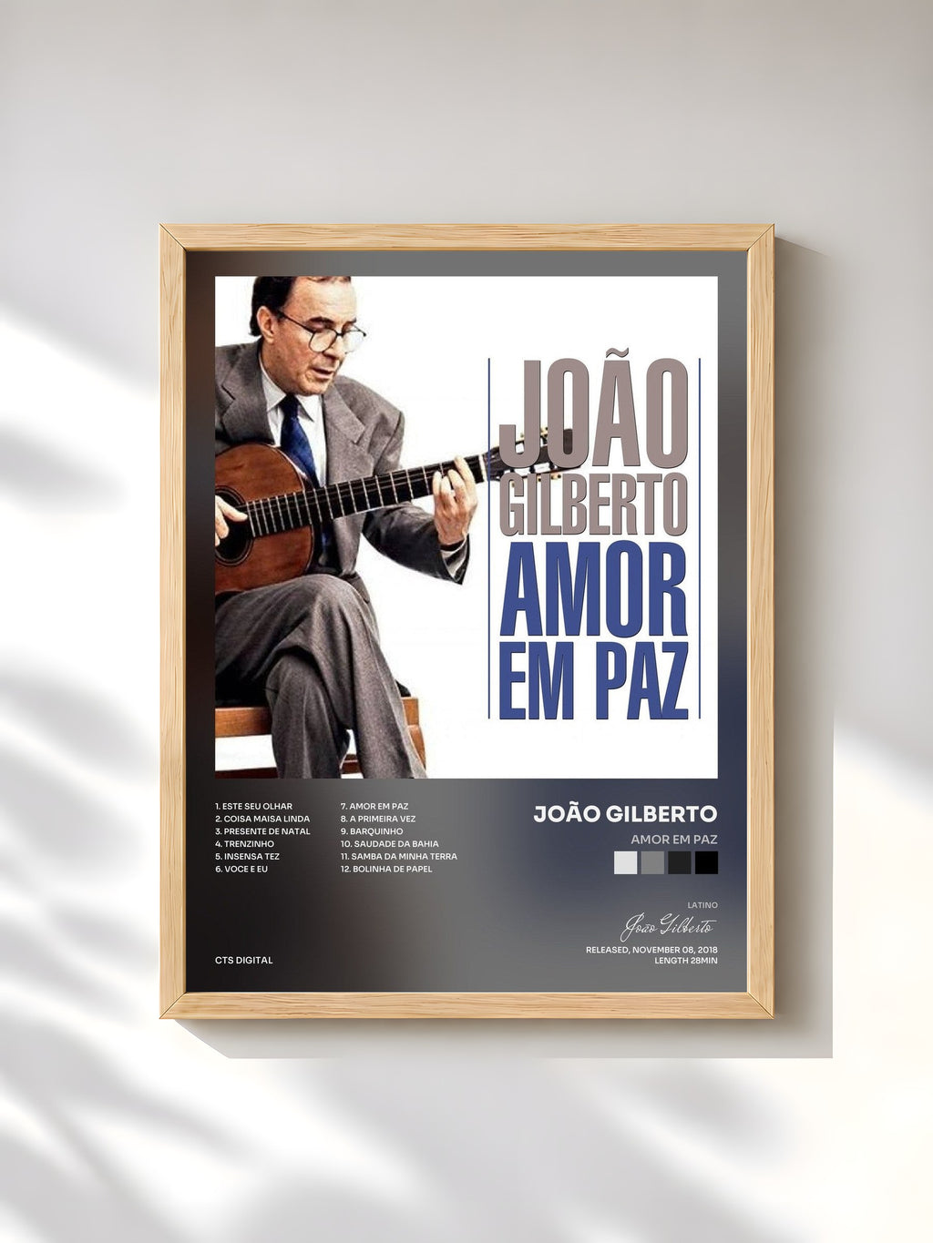 #bois Tableau de l'album Amor Em Paz de João Gilberto, cadre en bois brut, imprimé et encadré en France