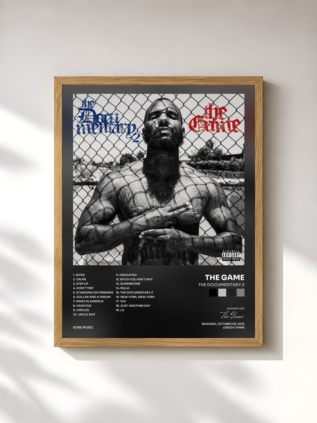 #bois Tableau de l'album The Documentary 2 de The Game, cadre en bois brut, imprimé et encadré en France
