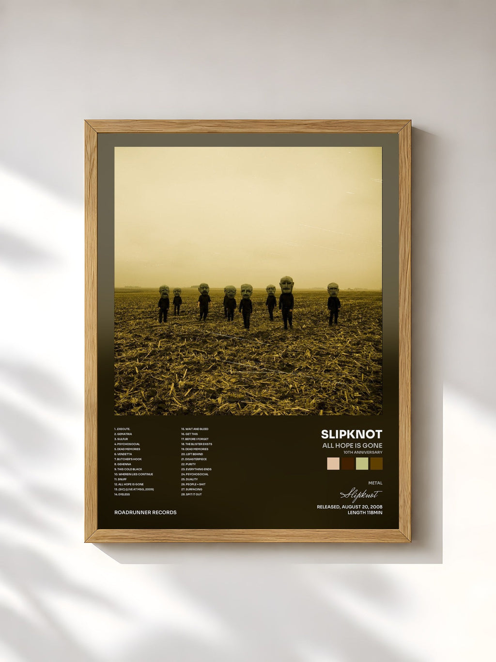 #bois Tableau de l'album All Hope Is Gone (10th Anniversary) de Slipknot, cadre en bois brut, imprimé et encadré en France
