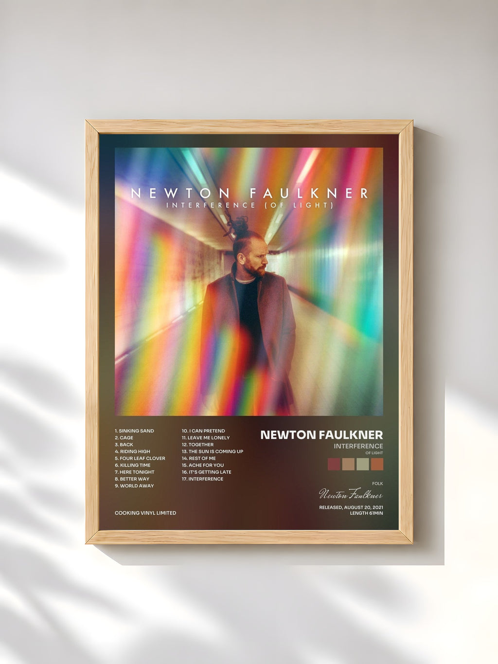 #bois Tableau de l'album Interference (Of Light) de Newton Faulkner, cadre en bois brut, imprimé et encadré en France