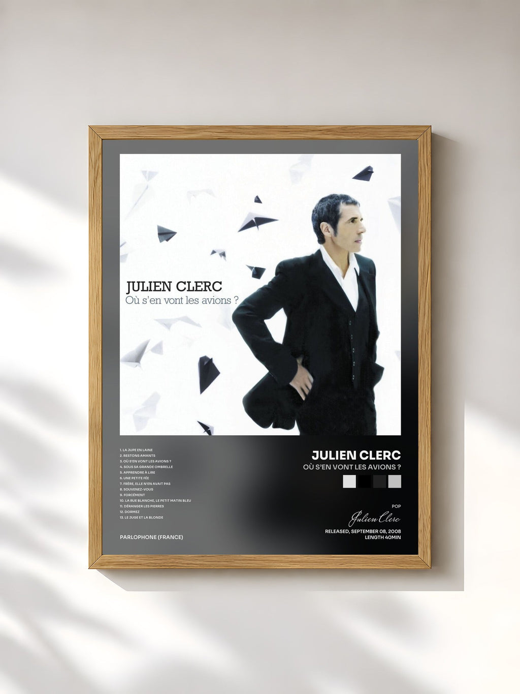 #bois Tableau de l'album Où s’en vont les avions ? de Julien Clerc, cadre en bois brut, imprimé et encadré en France