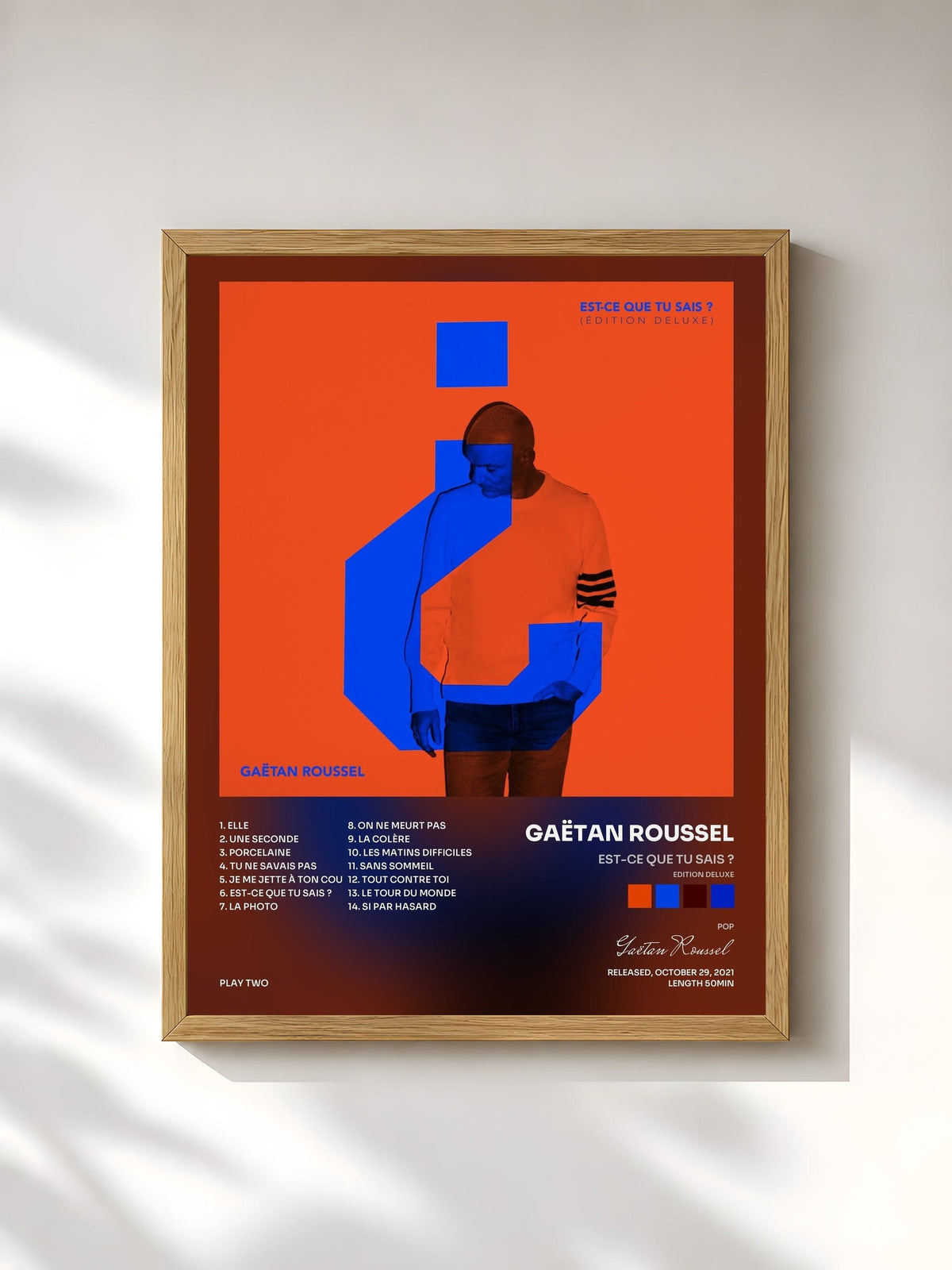 #bois Tableau de l'album Est-ce que tu sais ? (Edition Deluxe) de Gaëtan Roussel, cadre en bois brut, imprimé et encadré en France