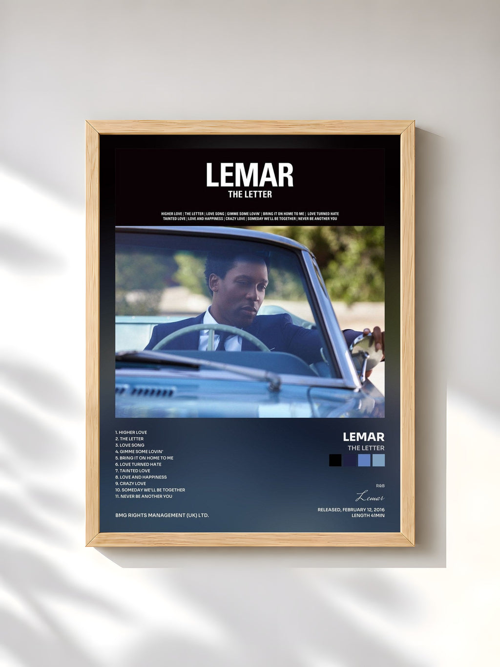 #bois Tableau de l'album The Letter de Lemar, cadre en bois brut, imprimé et encadré en France
