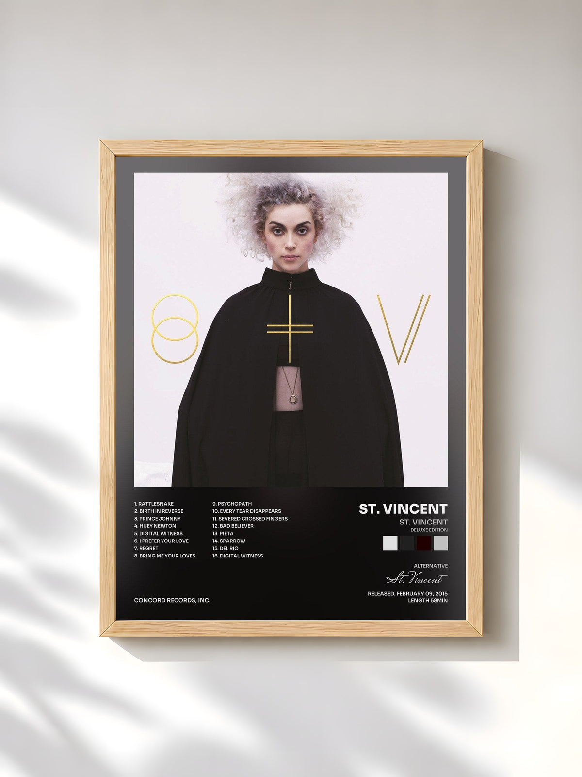 #bois Tableau de l'album St. Vincent (Deluxe Edition) de St. Vincent, cadre en bois brut, imprimé et encadré en France