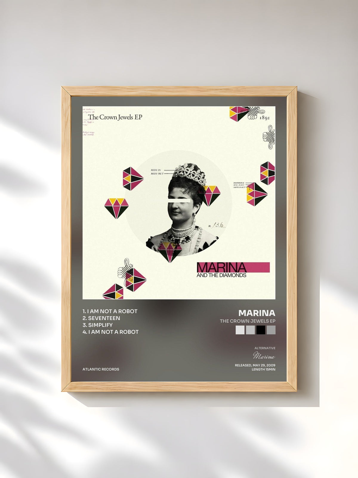 #bois Tableau de l'album The Crown Jewels EP de Marina, cadre en bois brut, imprimé et encadré en France