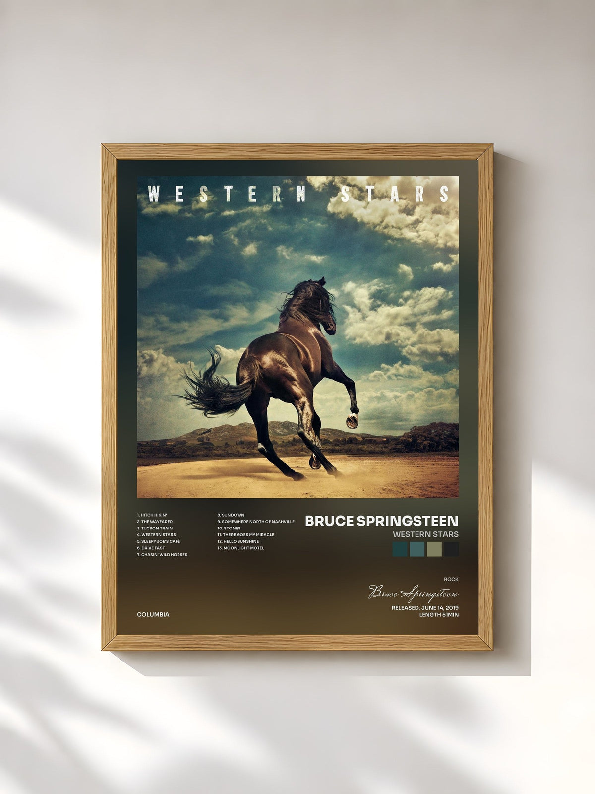 #bois Tableau de l'album Western Stars de Bruce Springsteen, cadre en bois brut, imprimé et encadré en France