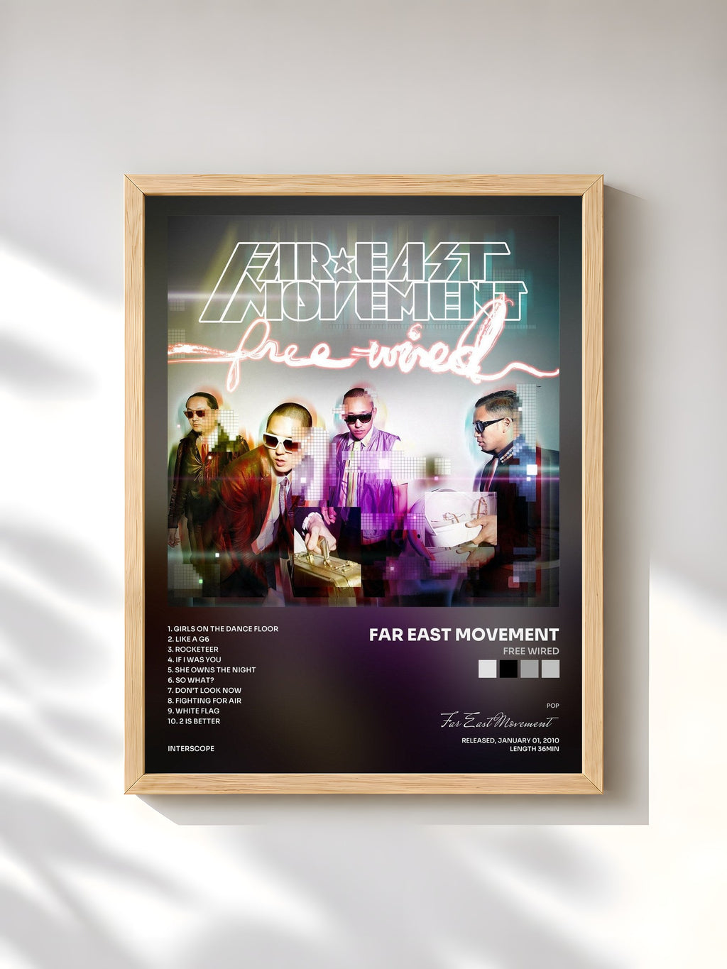#bois Tableau de l'album Free Wired de Far East Movement, cadre en bois brut, imprimé et encadré en France
