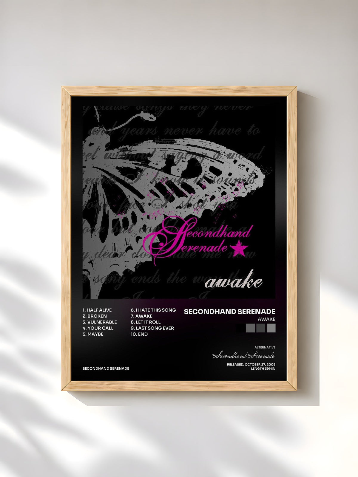 #bois Tableau de l'album Awake de Secondhand Serenade, cadre en bois brut, imprimé et encadré en France