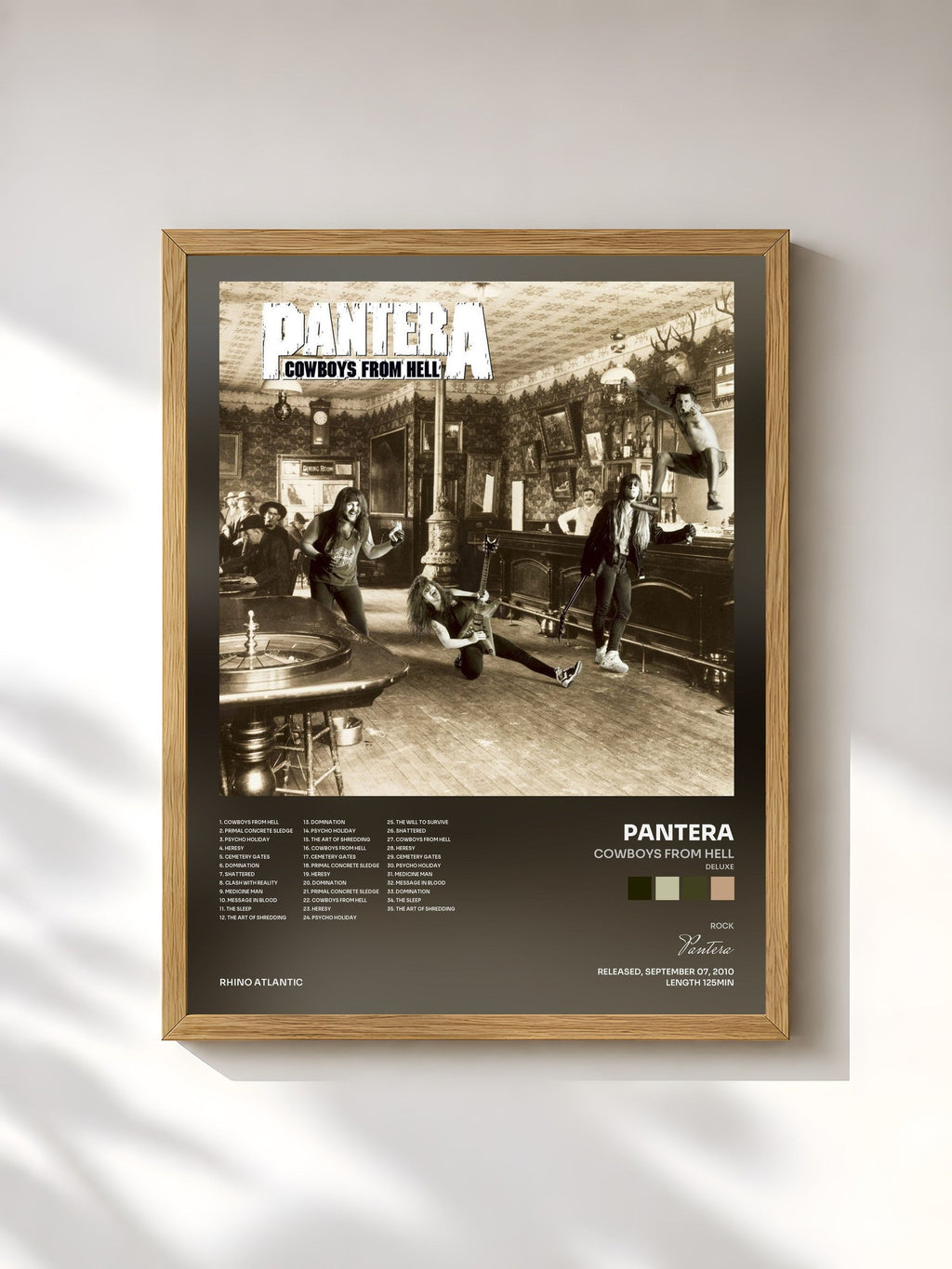 #bois Tableau de l'album Cowboys from Hell (Deluxe) de Pantera, cadre en bois brut, imprimé et encadré en France