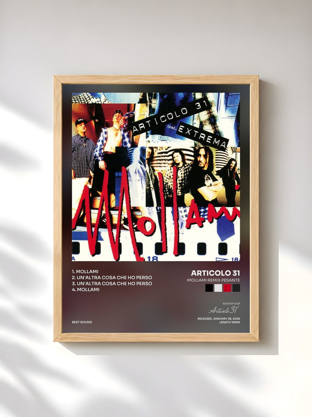 #bois Tableau de l'album Mollami Remix Pesante de Articolo 31, cadre en bois brut, imprimé et encadré en France