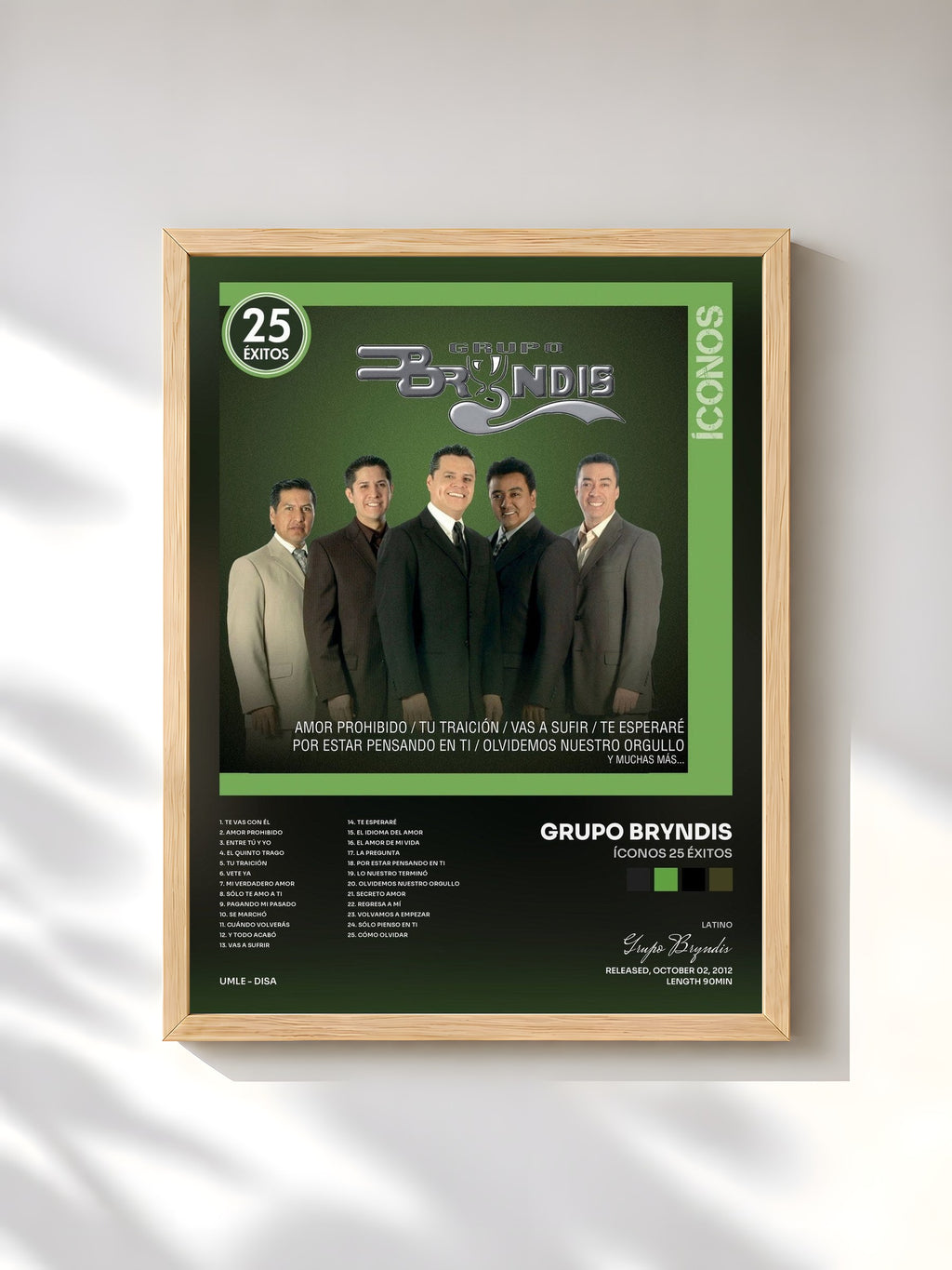 #bois Tableau de l'album Íconos 25 Éxitos de Grupo Bryndis, cadre en bois brut, imprimé et encadré en France