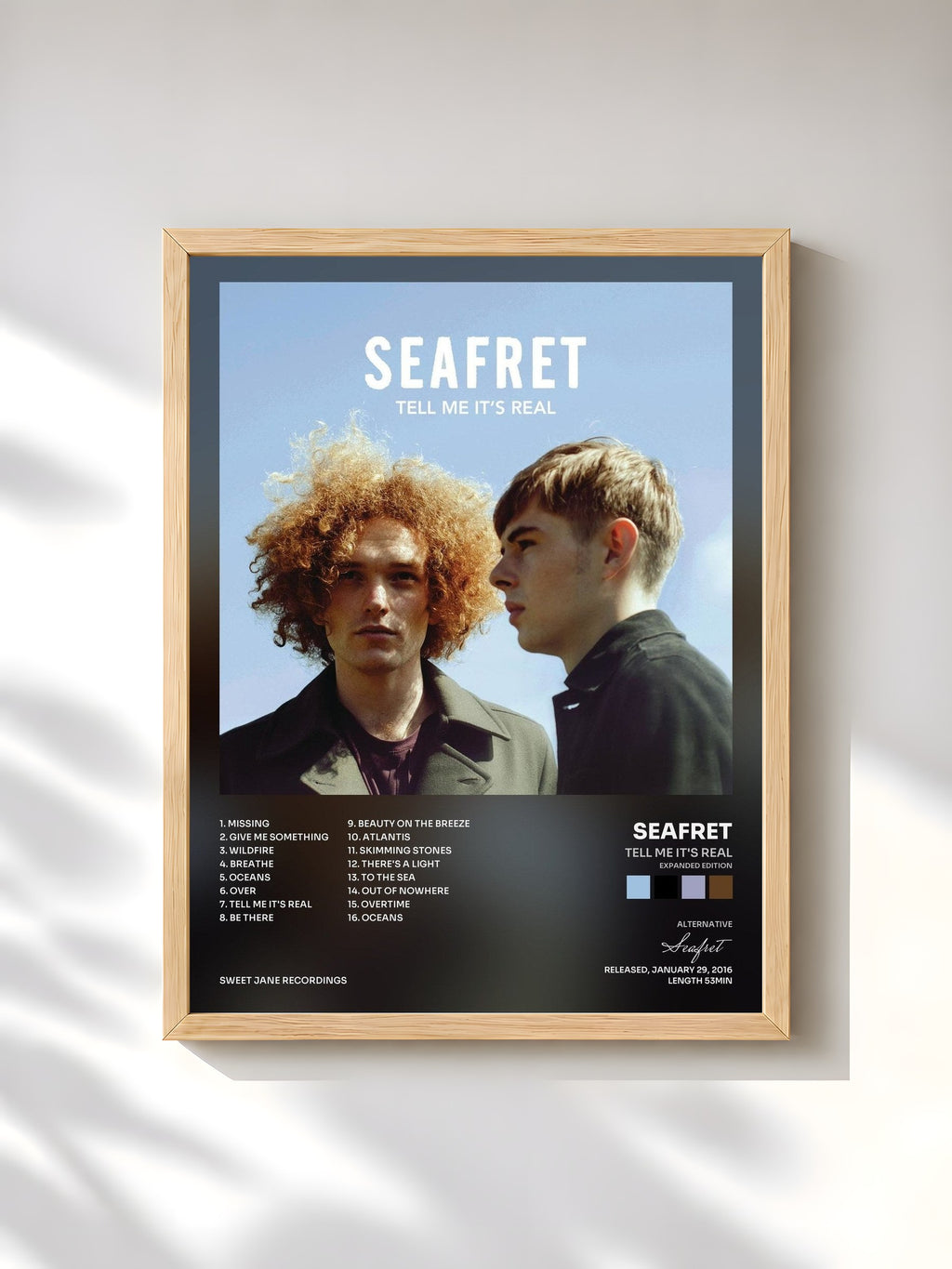 #bois Tableau de l'album Tell Me It's Real (Expanded Edition) de Seafret, cadre en bois brut, imprimé et encadré en France