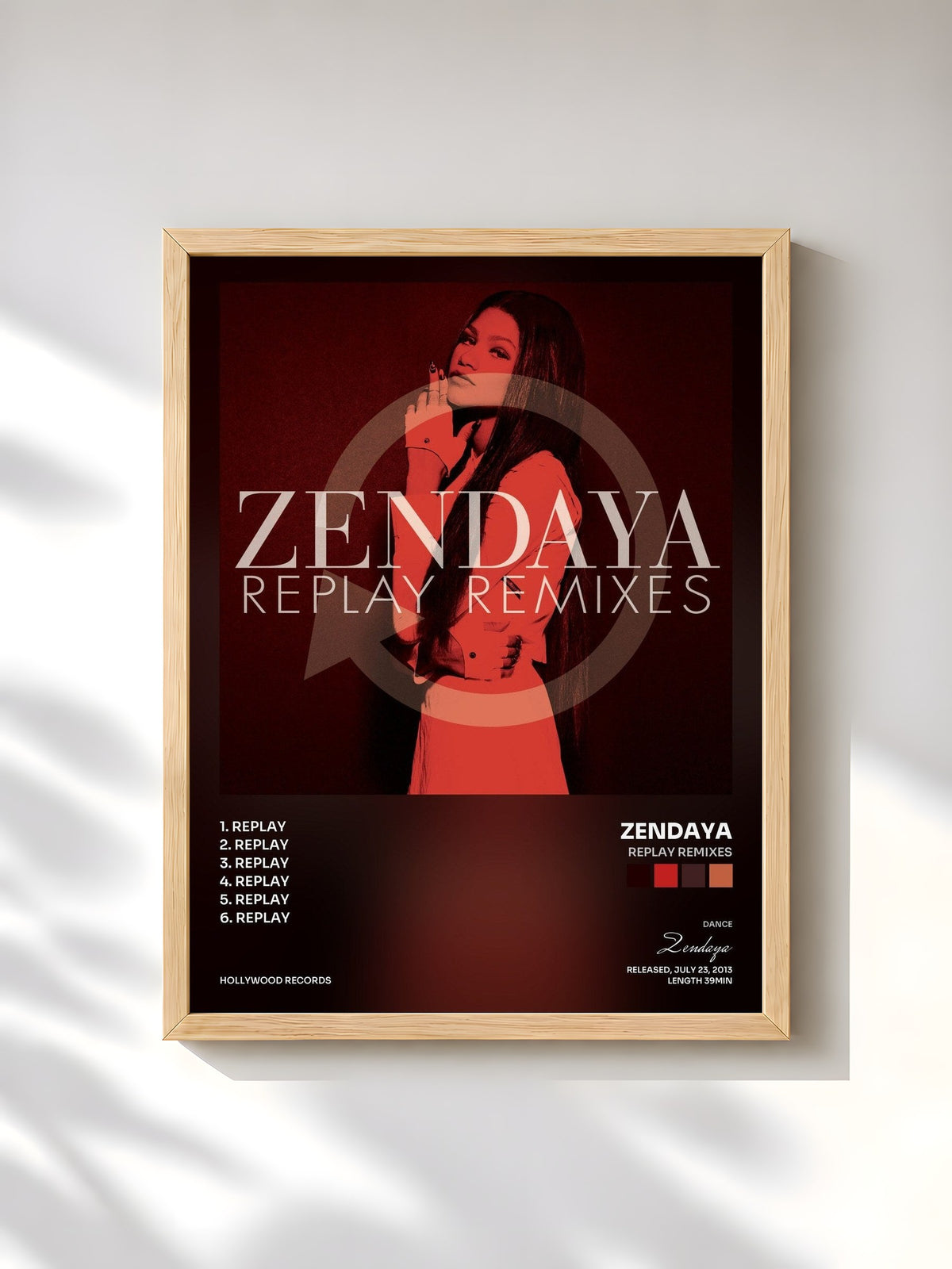 #bois Tableau de l'album Replay Remixes de Zendaya, cadre en bois brut, imprimé et encadré en France