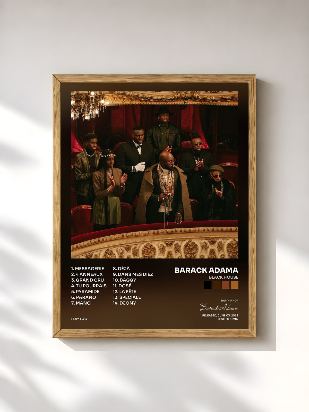 #bois Tableau de l'album Black House de Barack Adama, cadre en bois brut, imprimé et encadré en France