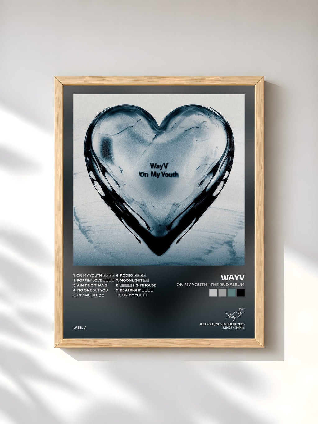 #bois Tableau de l'album On My Youth - The 2nd Album de WayV, cadre en bois brut, imprimé et encadré en France