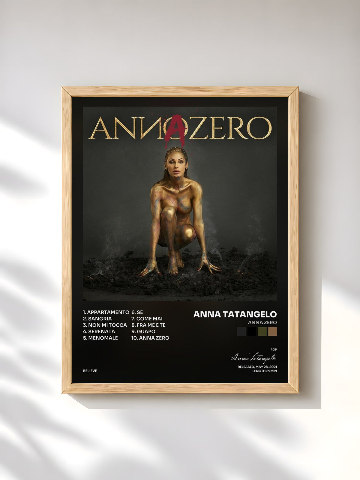 #bois Tableau de l'album Anna Zero de Anna Tatangelo, cadre en bois brut, imprimé et encadré en France