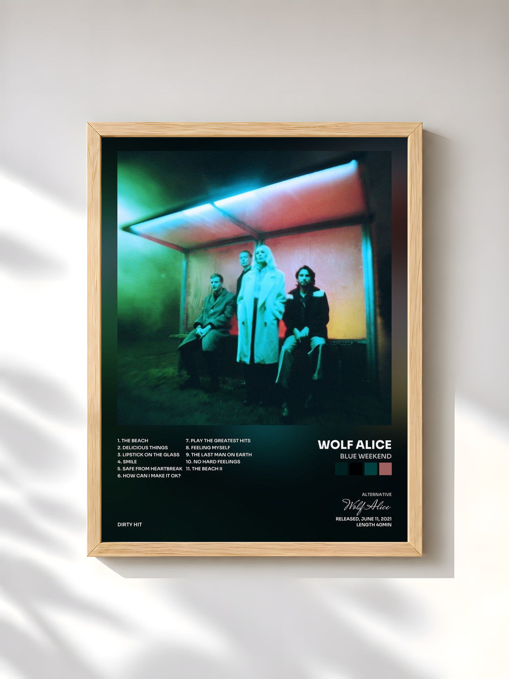 #bois Tableau de l'album Blue Weekend de Wolf Alice, cadre en bois brut, imprimé et encadré en France