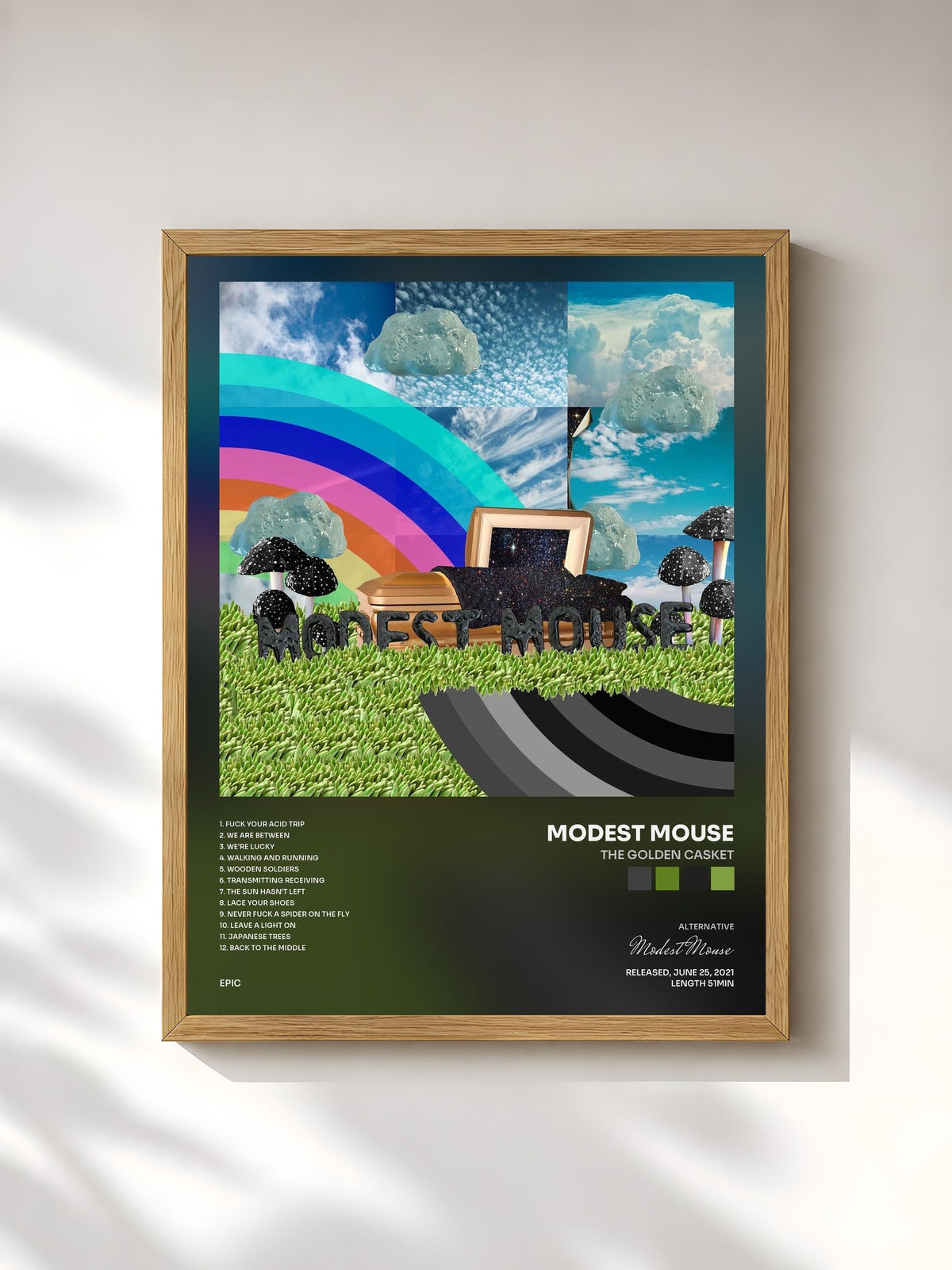 #bois Tableau de l'album The Golden Casket de Modest Mouse, cadre en bois brut, imprimé et encadré en France