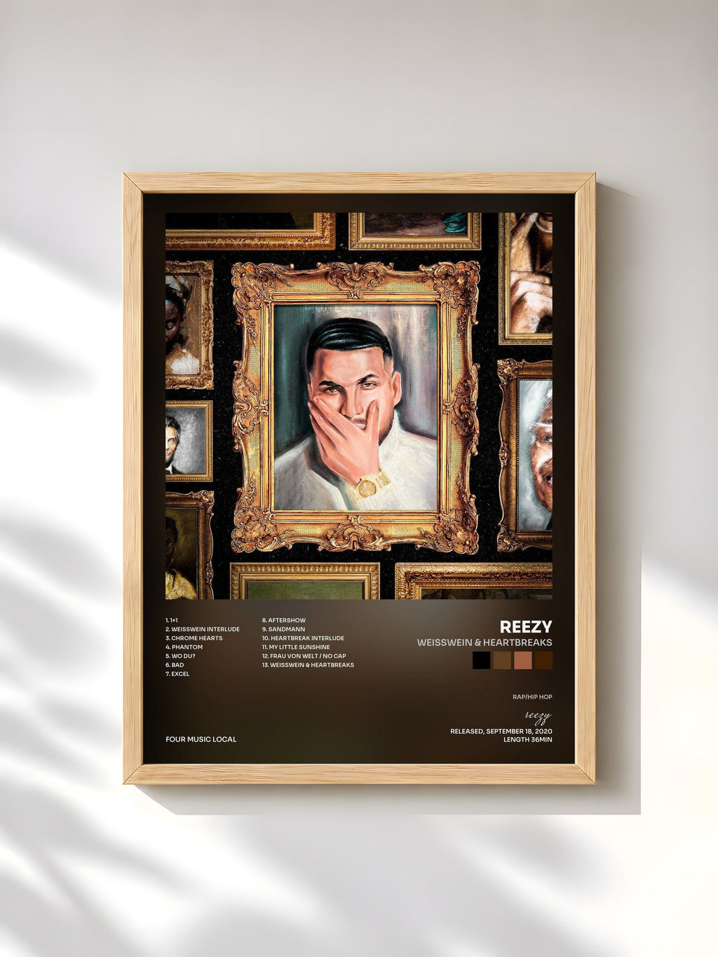 #bois Tableau de l'album WEISSWEIN & HEARTBREAKS de reezy, cadre en bois brut, imprimé et encadré en France