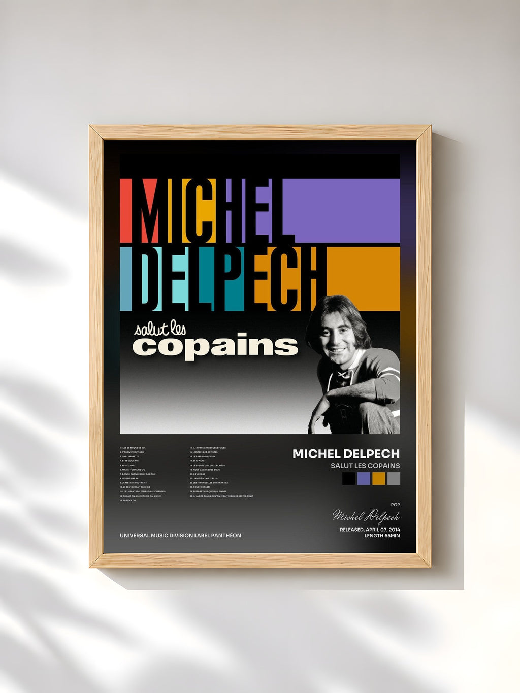 #bois Tableau de l'album Salut les copains de Michel Delpech, cadre en bois brut, imprimé et encadré en France