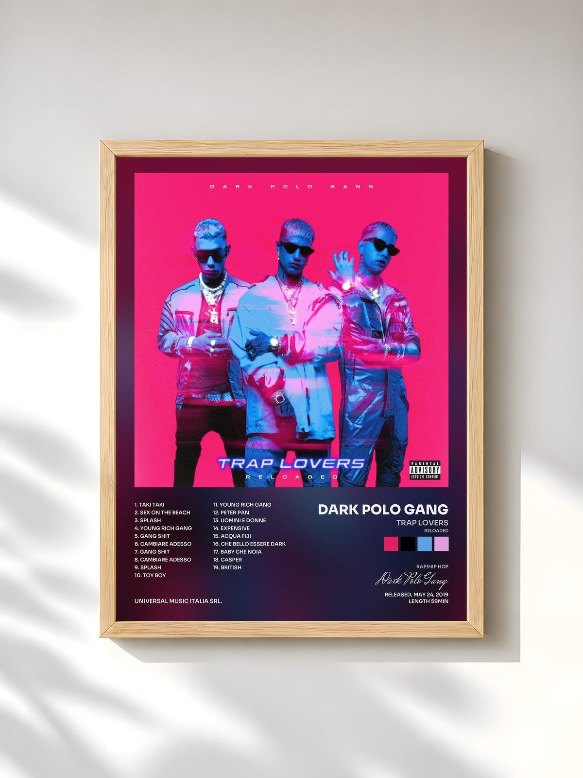 #bois Tableau de l'album Trap Lovers (Reloaded) de Dark Polo Gang, cadre en bois brut, imprimé et encadré en France