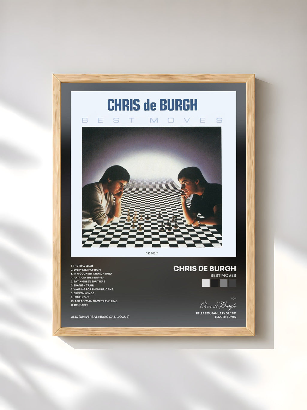 #bois Tableau de l'album Best Moves de Chris de Burgh, cadre en bois brut, imprimé et encadré en France