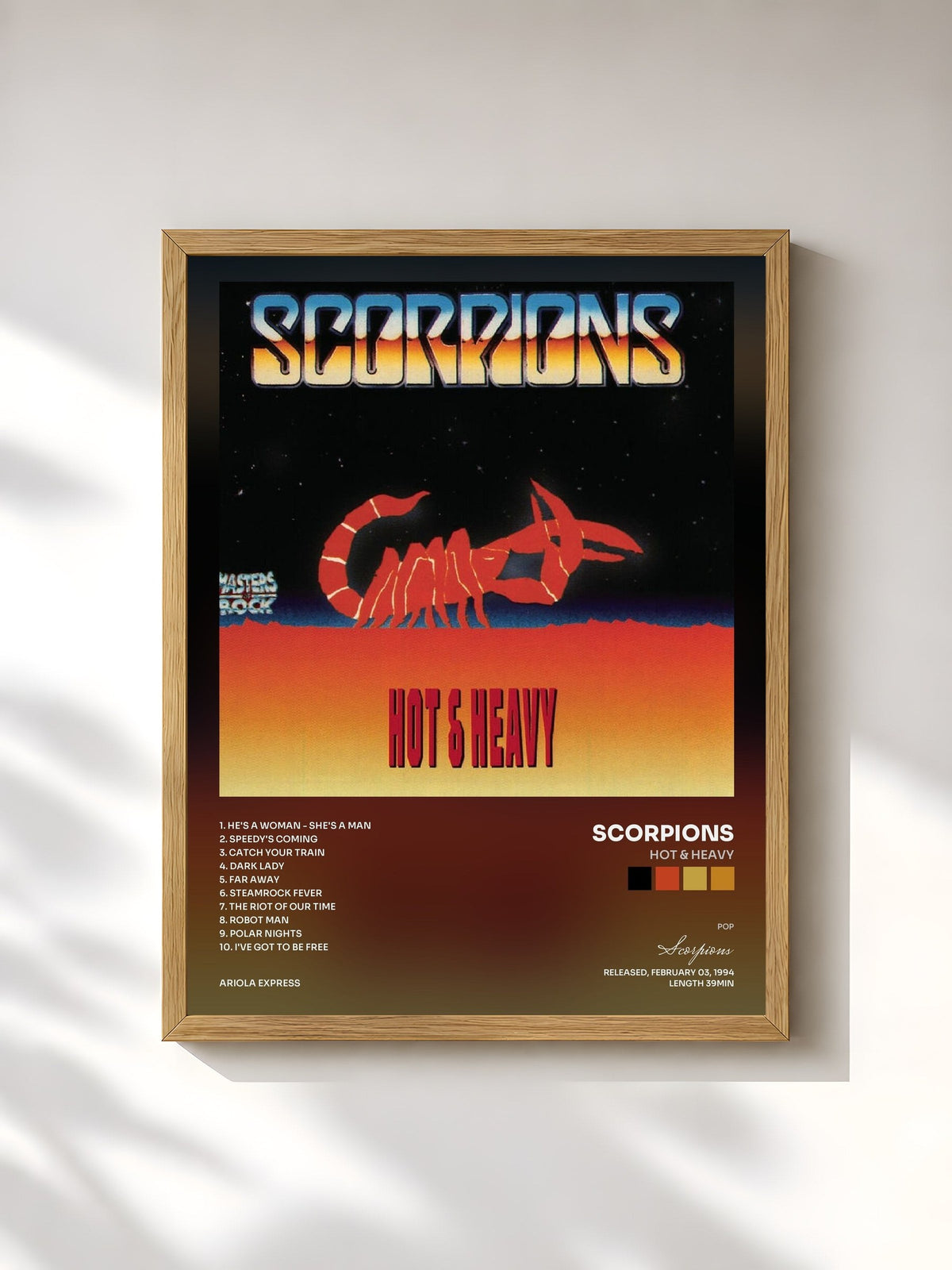 #bois Tableau de l'album Hot & Heavy de Scorpions, cadre en bois brut, imprimé et encadré en France
