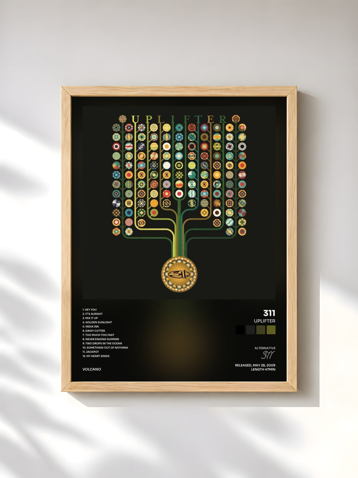 #bois Tableau de l'album Uplifter de 311, cadre en bois brut, imprimé et encadré en France