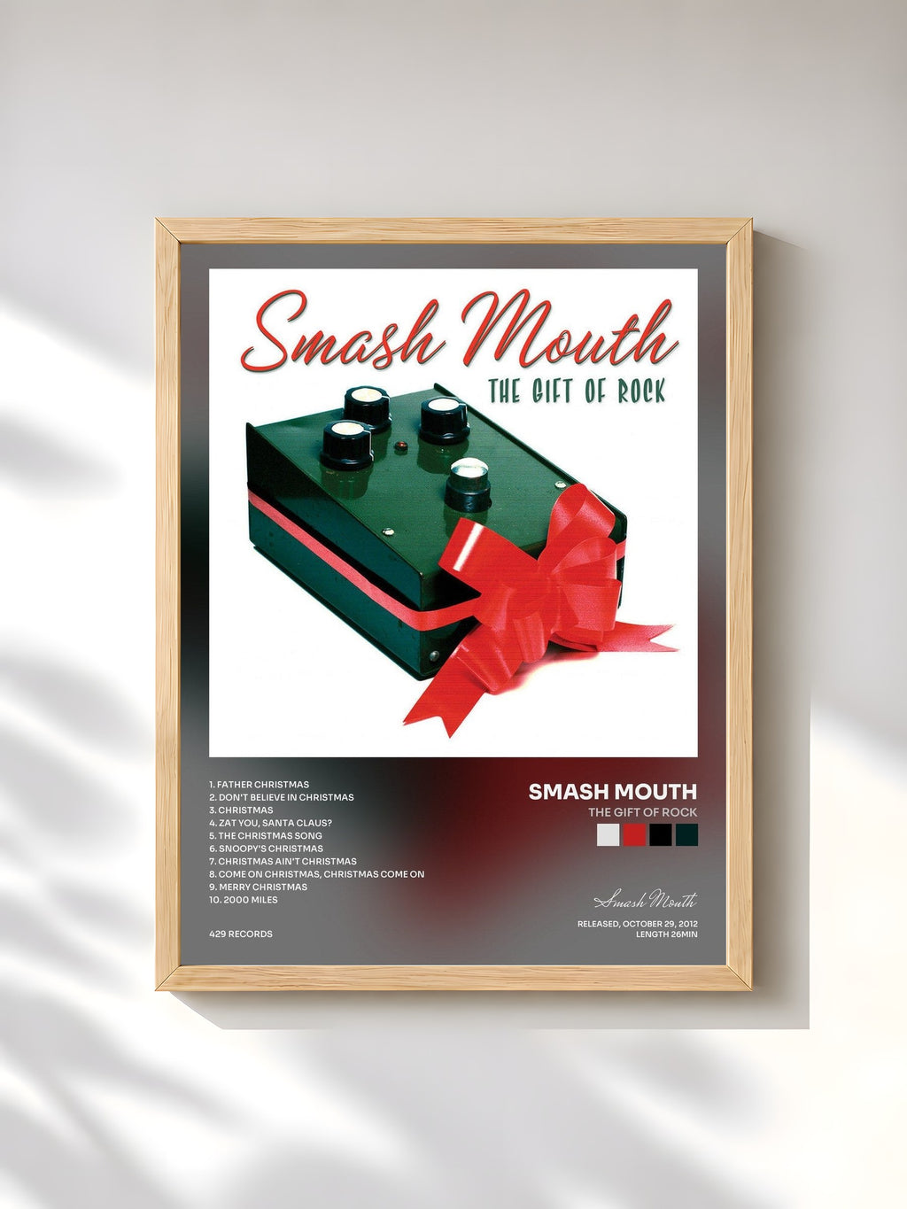 #bois Tableau de l'album The Gift Of Rock de Smash Mouth, cadre en bois brut, imprimé et encadré en France