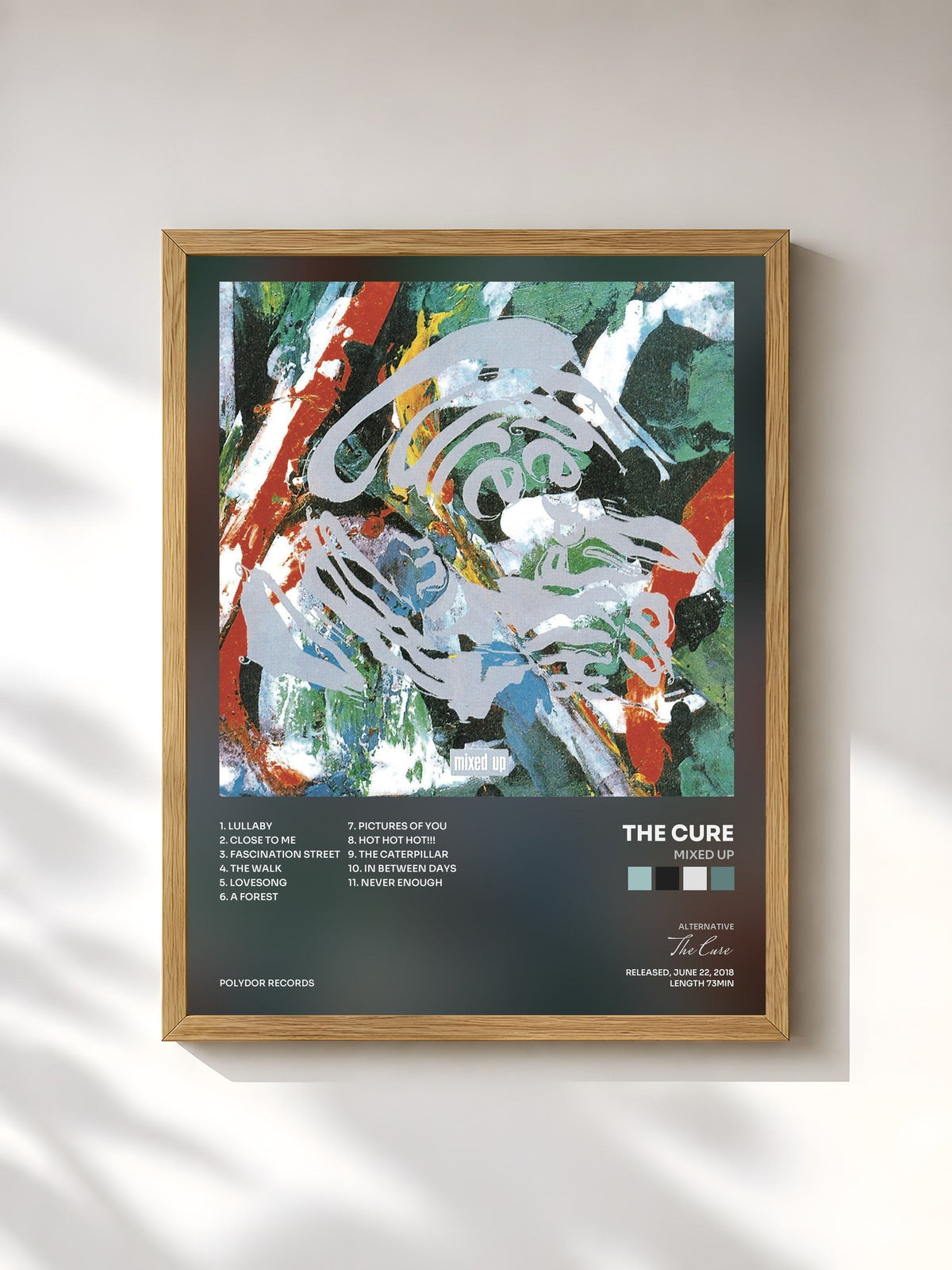 #bois Tableau de l'album Mixed Up de The Cure, cadre en bois brut, imprimé et encadré en France