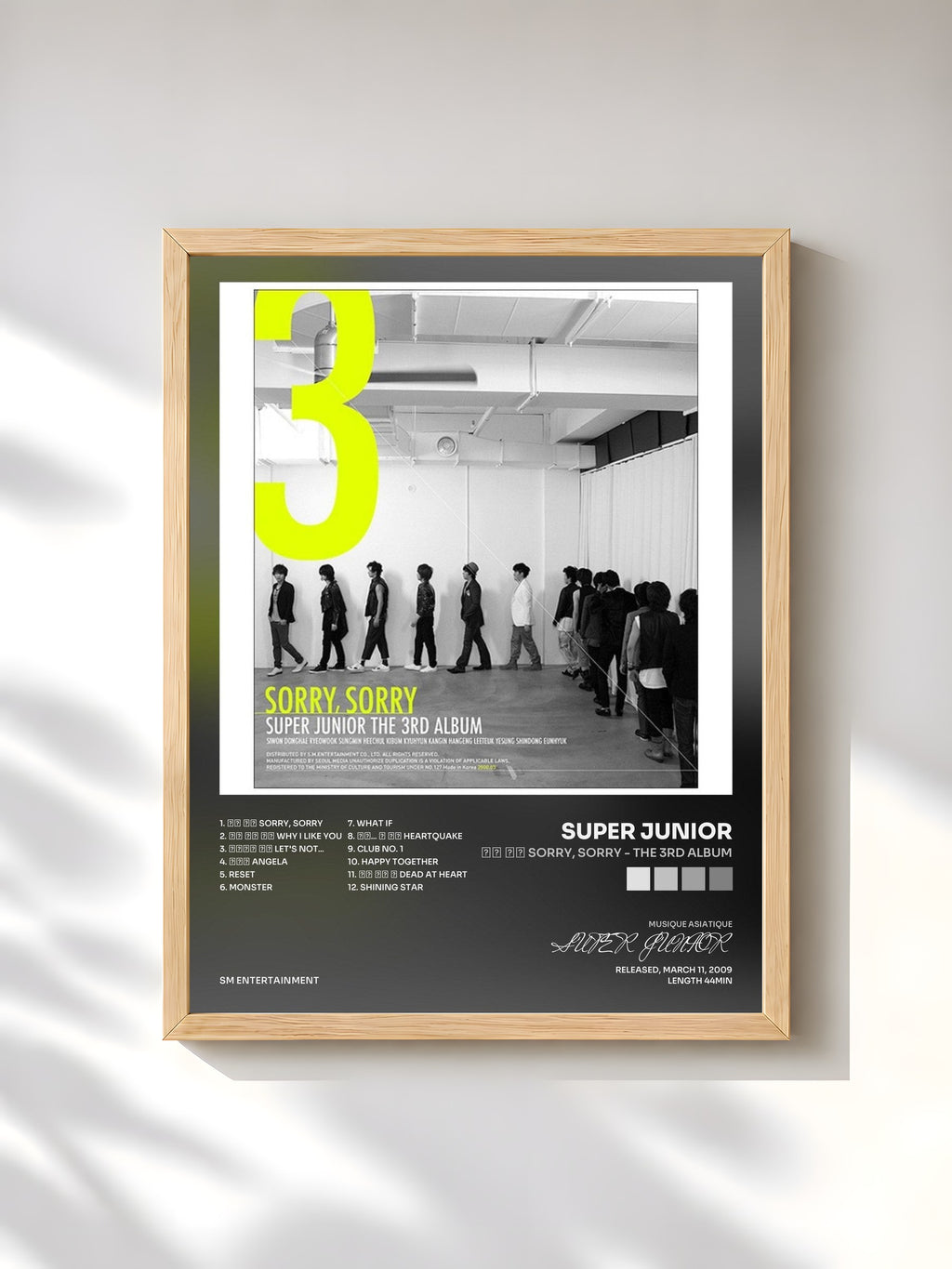 #bois Tableau de l'album 쏘리 쏘리 SORRY, SORRY - The 3rd Album de SUPER JUNIOR, cadre en bois brut, imprimé et encadré en France