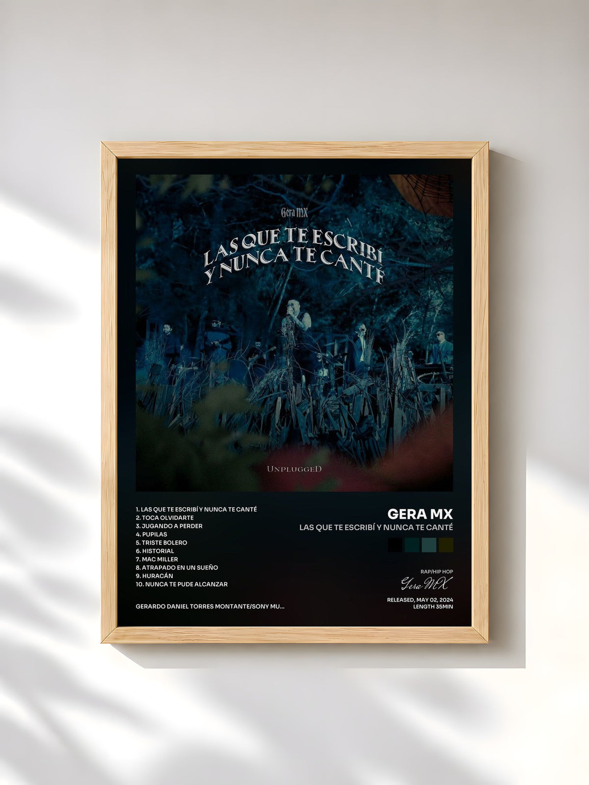 #bois Tableau de l'album Las Que Te Escribí y Nunca Te Canté de Gera MX, cadre en bois brut, imprimé et encadré en France