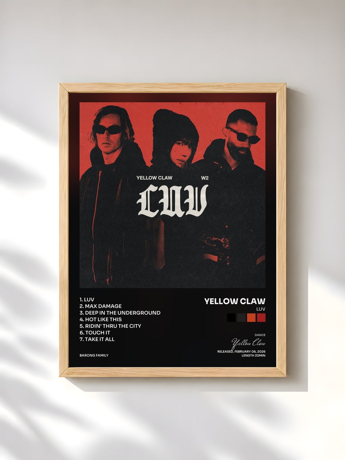 #bois Tableau de l'album LUV de Yellow Claw, cadre en bois brut, imprimé et encadré en France