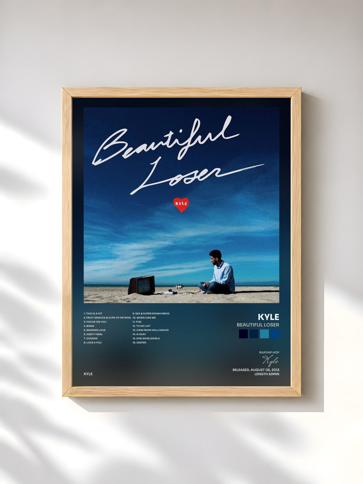 #bois Tableau de l'album Beautiful Loser de Kyle, cadre en bois brut, imprimé et encadré en France